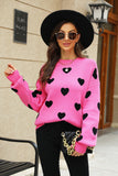 Heart Pattern Lantern Sleeve Round Neck Tunic Sweater - OmniGlitz 