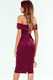 Off-Shoulder Zip-Back Slit Dress - OmniGlitz 