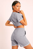 Short Sleeve Cropped Top and Drawstring Shorts Lounge Set - OmniGlitz 