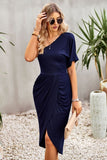 Ruched One-Shoulder Tulip Hem Dress - OmniGlitz 