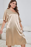 Plus Size Flutter Sleeve V-Neck Side Slit Night Gown - OmniGlitz 