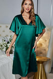 Satin Flutter Sleeve Side Slit V-Neck Night Dress - OmniGlitz 