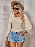 Swiss Dot Smocked Frill Trim Blouse - OmniGlitz 