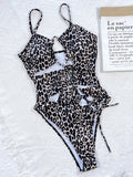 Leopard Cutout Tied One-Piece Swimsuit - OmniGlitz 