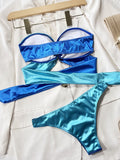 Two-Tone Ring Detail Tied Bikini Set - OmniGlitz 