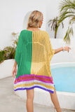 Contrast Scoop Neck Openwork Half Sleeve Cover Up - OmniGlitz 