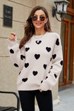 Heart Pattern Lantern Sleeve Round Neck Tunic Sweater - OmniGlitz 
