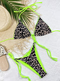 Leopard Print Halter Neck Tie Side Bikini Set - OmniGlitz 