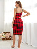 Plaid Scoop Neck Knee-Length Night Dress - OmniGlitz 