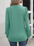 Ruched Notched Neck Puff Sleeve Smocked Wrist Blouse - OmniGlitz 
