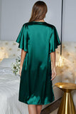 Satin Flutter Sleeve Side Slit V-Neck Night Dress - OmniGlitz 