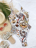 Printed Tie Back Scoop Neck One-Piece Swimsuit - OmniGlitz 