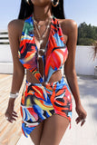 Abstract Print Cutout Ring Detail One-Piece Swimsuit - OmniGlitz 