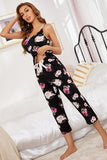 Floral V-Neck Cami and Cropped Pants Lounge Set - OmniGlitz 