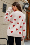 Heart Pattern Lantern Sleeve Round Neck Tunic Sweater - OmniGlitz 