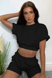 Short Sleeve Cropped Top and Drawstring Shorts Lounge Set - OmniGlitz 