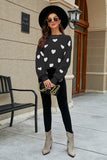 Heart Pattern Lantern Sleeve Round Neck Tunic Sweater - OmniGlitz 