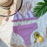 Spaghetti Strap Ribbed Bikini Set - OmniGlitz 