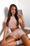 Short Sleeve Cropped Top and Drawstring Shorts Lounge Set - OmniGlitz 