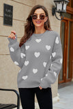 Heart Pattern Lantern Sleeve Round Neck Tunic Sweater - OmniGlitz 