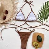 Halter Neck Crisscross Ribbed Bikini Set - OmniGlitz 