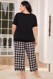 V-Neck Tee and Plaid Cropped Pants Lounge Set - OmniGlitz 