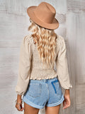 Swiss Dot Smocked Frill Trim Blouse - OmniGlitz 