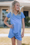 Girls Twisted V-Neck Short Sleeve Dress - OmniGlitz 