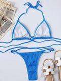 Halter Neck Crisscross Ribbed Bikini Set - OmniGlitz 