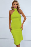Cascading Detail Halter Neck Bodycon Dress - OmniGlitz 