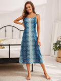 Printed Tie Shoulder Midi Night Dress - OmniGlitz 