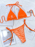 Leopard Print Halter Neck Tie Side Bikini Set - OmniGlitz 