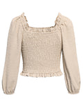 Swiss Dot Smocked Frill Trim Blouse - OmniGlitz 