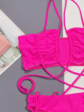 Halter Neck Drawstring Detail Bikini Set - OmniGlitz 