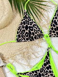 Leopard Print Halter Neck Tie Side Bikini Set - OmniGlitz 