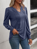 Ruched Notched Neck Puff Sleeve Smocked Wrist Blouse - OmniGlitz 