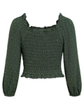 Swiss Dot Smocked Frill Trim Blouse - OmniGlitz 